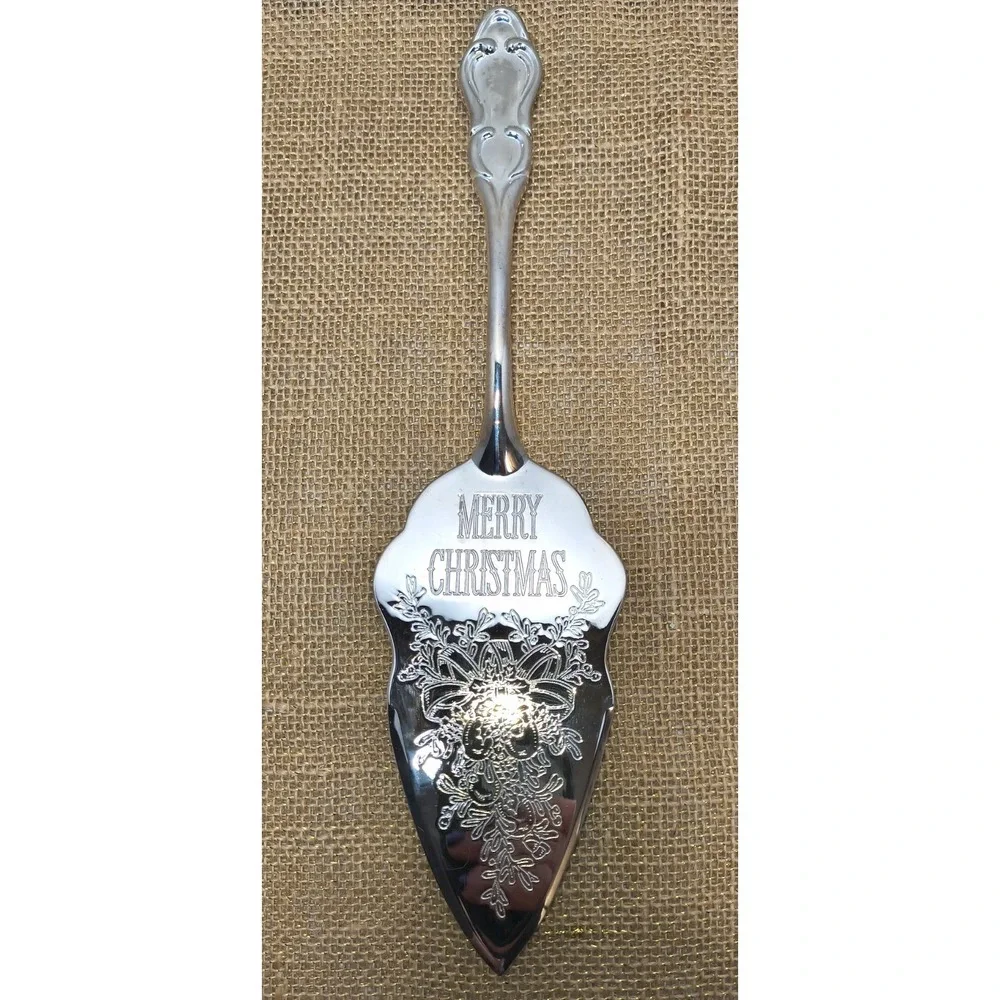 Vintage Intl Silver Co Merry Christmas Silver Plated Serving Trowel Pie Spatula